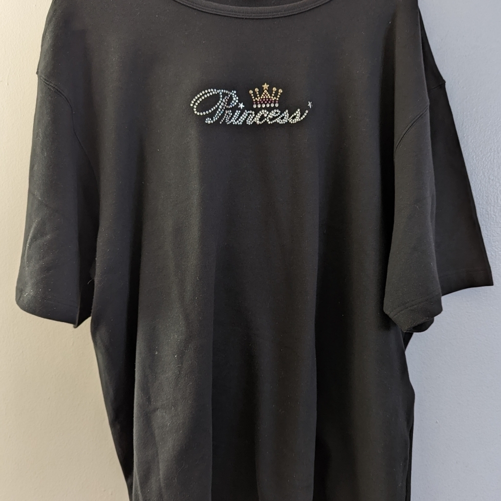 Swarovski Christine Alexander Embellished Black TShirt Princess Crown Plus Size